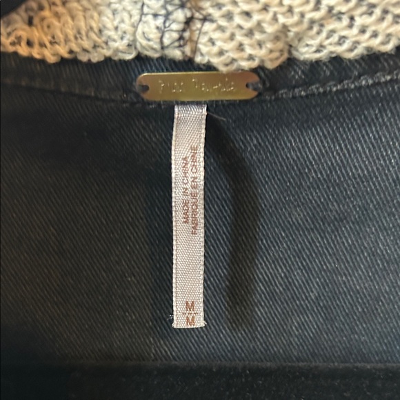 Free People Black Denim Jacket with Gray Knit Sleeves - Picture 2 of 3